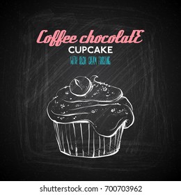 Hand draw of tasty cupcake on a chalkboard. Vector collection.