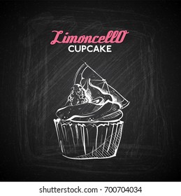 Hand draw of tasty cupcake on a chalkboard. Vector collection.