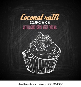 Hand draw of tasty cupcake on a chalkboard. Vector collection.