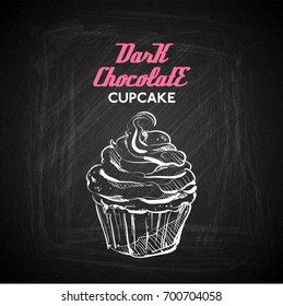 Hand draw of tasty cupcake on a chalkboard. Vector collection.