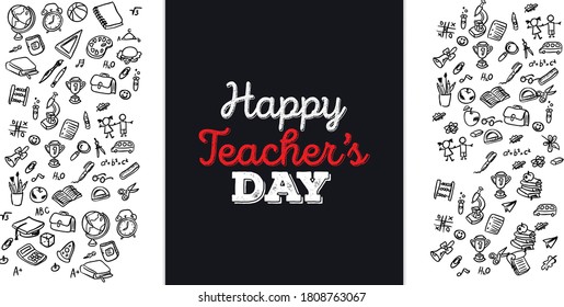 Hand draw Teacher's day Doodle backgrounds. Objects from a Teacher's life. landscape with black plate