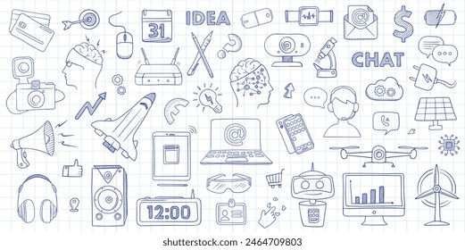 Hand draw technology sketch icon doodle set design