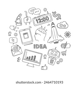 Hand draw technology sketch icon doodle set design