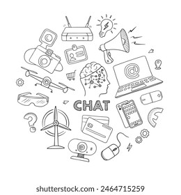 Tecnología de dibujo a mano boceto icono doodle set diseño