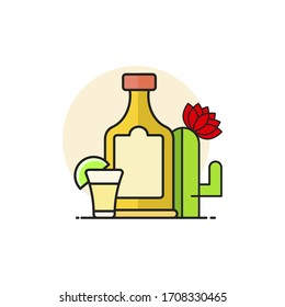 Dibujo manual de la botella de tequila. Ilustración vectorial. Adecuado Para La Impresión De Tarjetas De Felicitación, Carteles O pantalones En T.