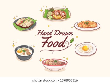 Hand Draw Thai Food Set