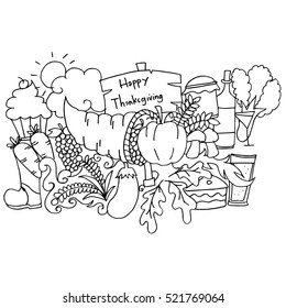 Hand draw of thanksgiving doodle art vector