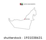 Hand draw thin black line vector of United Arab Emirates Map with capital city Abu Dhabi on white background.