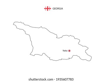 Hand draw thin black line vector of Georgia Map with capital city Tbilisi on white background.
