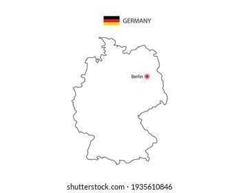 Hand draw thin black line vector of Germany Map with capital city Berlin on white background.