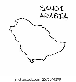 Hand draw thin black line vector of Saudi Arabia Map on white background