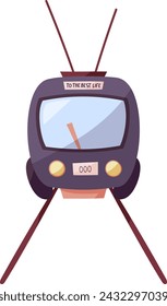 Hand draw train full face isolated on white. Vector illustration in retro style.Travelling on train. Single modern train. Railroad transport. Flat syle.Tourism.