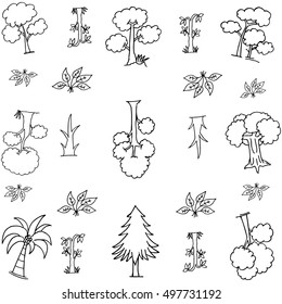 Hand draw tree on doodles vector art