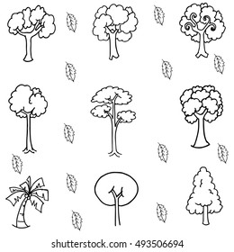 Hand draw tree set doodle vector illustration
