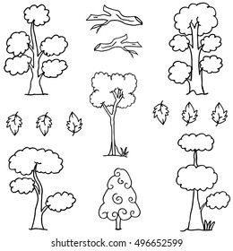 Hand draw of tree set doodle vector art