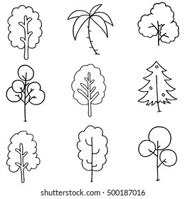 Hand draw tree set on doodles vector art