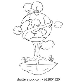 Hand draw tree world for earth day