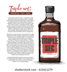 Hand draw of triple sec bottle. Vector illustration.