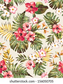 hand draw tropical flower,blossom cluster seamless pattern background