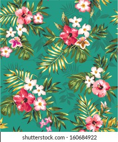 hand draw tropical flower,blossom cluster green  pattern background