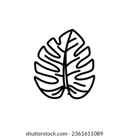 Hand draw of tropical monstera leaves. Monstera Deliciosa. Black contours isolated on a white background.