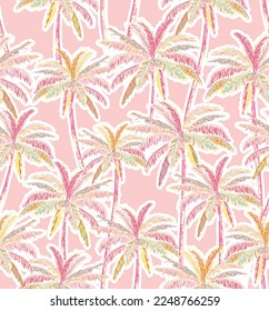 Hand draw Tropical Palm Seamless Pattern illustration vector On color Background 