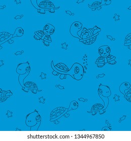 Hand draw turtles. Vector illustration, seamless pattern