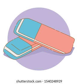 Hand draw two erasers isolated with doodle illustration design illustrations
