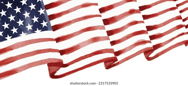 Hand draw USA flag  watercolor  brush paint isolate on white background. Vector illustration 