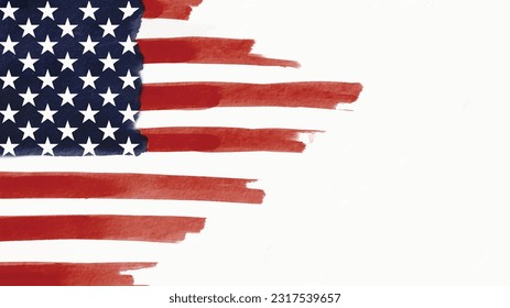 Hand draw USA flag  watercolor  brush paint isolate on white background. Vector illustration 