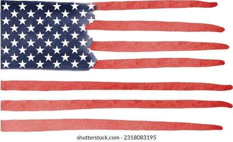 Hand draw USA flag  watercolor  brush paint isolate on white background. Vector illustration 