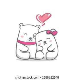 Hand draw valentine's day polar bear couple