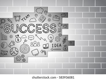 Hand draw vector abstract background draw success in gray wall.Doodle style.