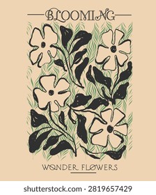 Hand Draw Vector Aesthetic Flowers Graphics in vector. women's girl's kid's fashion clothing design. zebra texture background. 