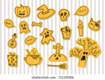 Hand draw vector collection of sticker for Halloween day.Outline doodle cartoon style.