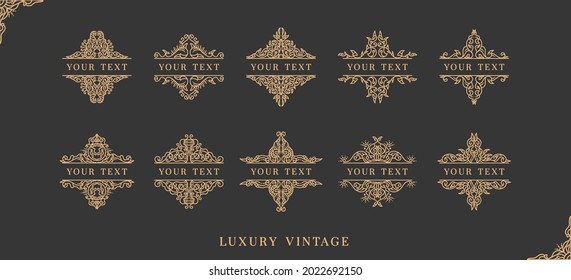 Hand draw vector decorative luxury set filigree vintage ornament elements: gold dividers or border decoration. Combinations for retro design, greeting cards, certificates, invitations and other ornate