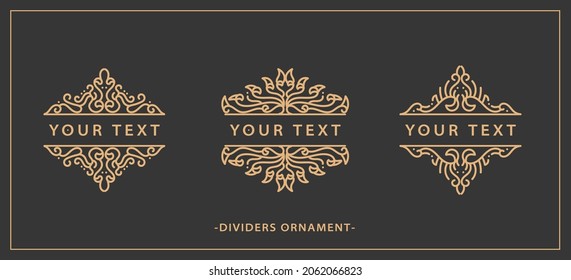 Hand draw vector decorative luxury set filigree vintage ornament elements: gold dividers or border decoration. Combinations for retro design, greeting cards, certificates, and invitations