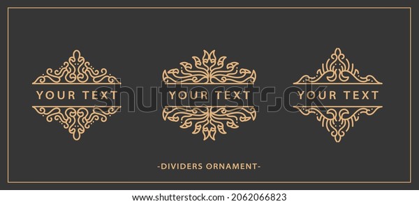 Hand draw vector decorative luxury set\
filigree vintage ornament elements: gold dividers or border\
decoration. Combinations for retro design, greeting cards,\
certificates, and\
invitations