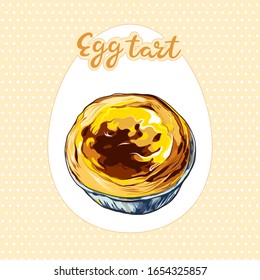 Hand draw vector Egg tart illustration design.The popular Asian dessert, crisp shell creamy egg custard.