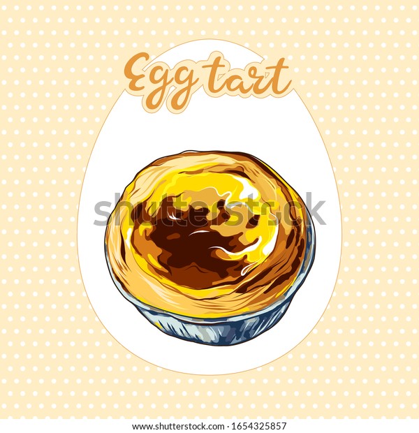 Hand draw vector Egg tart\
illustration design.The popular Asian dessert, crisp shell creamy\
egg custard.