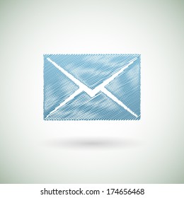 Hand draw vector envelope on light background.