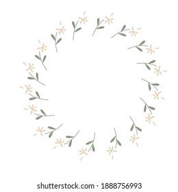 Corona de flores vectorial de tracción manual con camomila y pétalos. Para invitación y tarjeta de boda.Diseño de ilustración vectorial. Fondo blanco aislado.