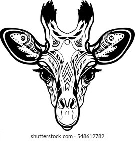 Hand draw vector illustratins head of giraffe. Art for print, wear, tattoo, stickers,  fashion graphic, kids wear