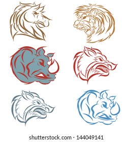 Hand draw Vector illustration of animal faces.