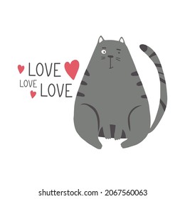 Hand Draw vector illustration character cute cat. Doodle cartoon style.