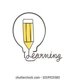 Hand draw vector illustration concept education element logo of lamp for school.Doodle cartoon style.