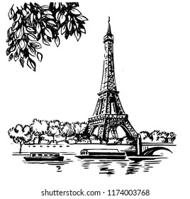 Hand Draw vector Illustration Eiffel Tower, France