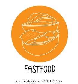 Hand draw vector illustration on white background. black and white. American hamburger, Cheeseburger.