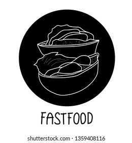 Hand draw vector illustration on white background. black and white. American hamburger, Cheeseburger.