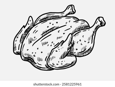 hand draw vector illustration of roast chicken